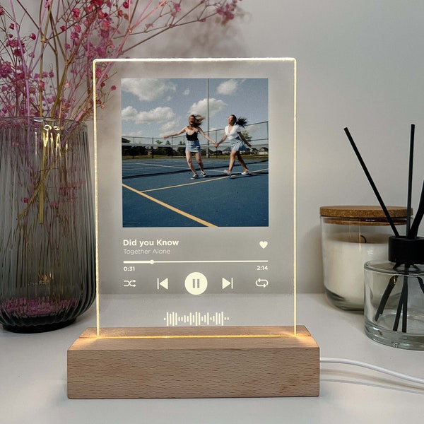 Custom Personalized Photo Song Music Album Cover Lyrics & App Code Print Picture LED Light Stand Anniversary, Friends Family Dance, Memories