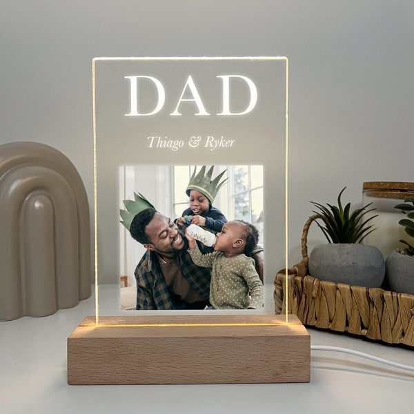 Personalized Custom Photo Picture LED Wood Stand Light Lamp Happy Fathers Day Gift from Kids, Gift for Stepdad, Gifts for Dad, Daddy Grandpa