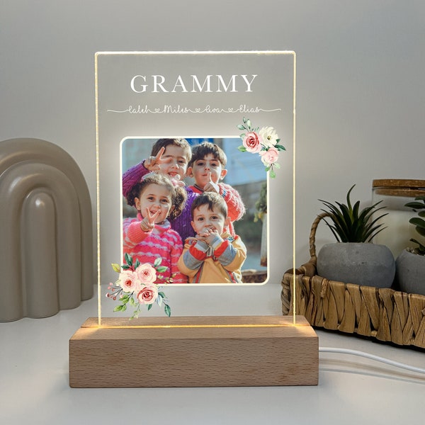 Custom Photo Picture LED Wood Stand Night Light Up Table Lamp Best Grandma Nana Engraved Personalized Mother's Day, Christmas, Holiday Gift!