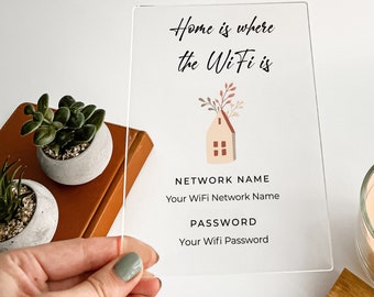 Anpassad Wifi-lösenordsskylt Personlig fristående bordsskrivbord Trästativ, gästrum Air Bnb Hem Hotell Företag Recension Skyltar Dekor Gåva