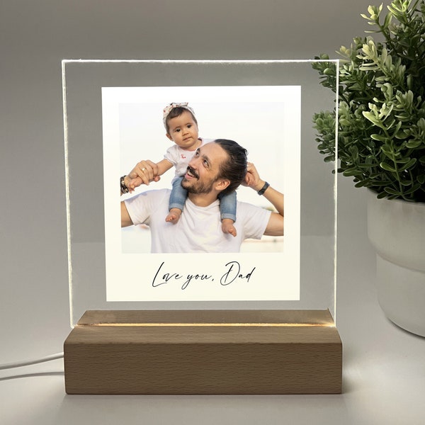 Personalized Custom Photo Picture LED Wood Stand Light Lamp Happy Fathers Day Gift from Kids, Gift for Stepdad, Gifts for Dad, Daddy Grandpa