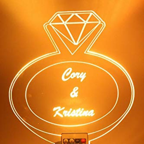 Engagement Wedding Love Ring Will You Marry Custom Names Room Night Light Up LED Personalized Table Lamp With Remote, 16 Colors, Great Gift!
