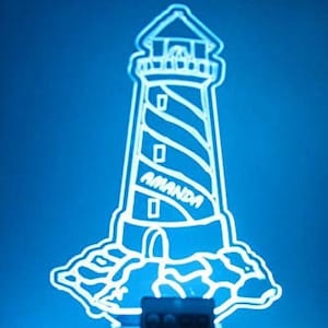 Lighthouse Nautical Light House Room Decor Night Light Up LED Personalized Strength Safety Hope Desk Table Lamp, Remote 16 Colors Great Gift