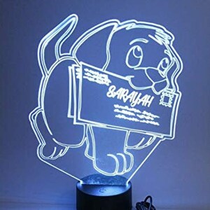 Lindo cachorro perro cachorro animal carta correo noche luz LED personalizado GRATIS personalizado grabado lámpara de mesa de escritorio con control remoto 16 colores, gran regalo