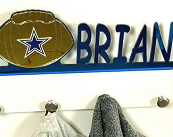 Aangepaste gepersonaliseerde kapstok rack houder hanger Dallas Cowboys voetbal sport handgemaakte muur organizer, opslagruimte voor uw leefruimte