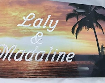Palm Tree Scenic Custom Custom License Vanity Plate Gratuit Gravé Auto Car Tag Plaque d’immatriculation de véhicule Magnifiquement conçu, Super cadeau!