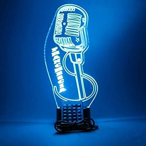 MC DJ Microphone Musique Chant Night Light Up Table Lampe de Bureau LED Personnalisé Gratuit Gravé Personnalisé Nom C’est Wow, Télécommande 16 Couleurs, Grand Cadeau