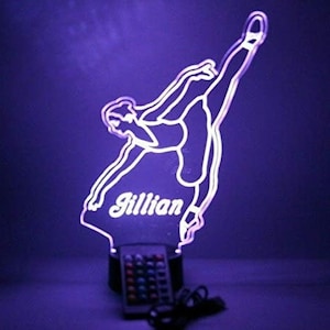 Dancer Dance Dancing Night Light Up Table Desk Lamp LED Personalized Free Engraved Custom Name, It&#39;s Wow, With Remote 16 Colors, Great Gift