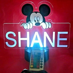 Mickey Mouse Night Light Up Table Desk Lamp LED Personalized Free Engraved Custom Name, It&#39;s Wow, With Remote, 16 Colors, Dimmer, Great Gift