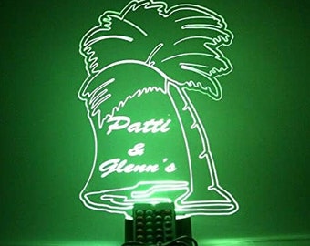 Palm Tree Night Light Up Table Desk Lamp LED Personalized Free Engraved Custom Name Lamp, It's Wow, With Remote, 16 Colors, Great Gift