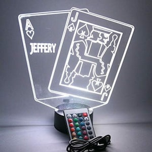 Ace en Jack Blackjack Speelkaarten Black Jack Twenty One Night Light Up Tafel bureaulamp LED gepersonaliseerd gratis aangepast met afstandsbediening 16 kleuren