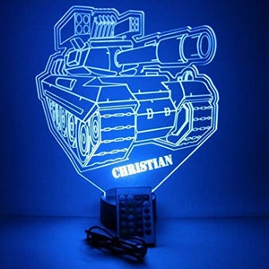 Armored Combat Battle Army Tank Military Fighting Vehicle Custom Name Room Night Light Up LED Personalized Lamp Remote 16 Colors, Great Gift