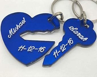 Heart and Key Couple Keychain Personalized Custom Name Free Engraved Key To My Heart Key Chain Any Name Personalize Key Ring, A Perfect Gift