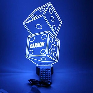 Games Role-Playing Chance Casino Dice Stack Craps Custom Name Room Night Light Up LED Personalized Table Lamp W/ Remote 16 Colors Great Gift