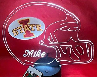 16 Color Options Iowa State Cyclones Light Up Night Light LED With Remote Personalized Free Engraved Table Lamp Featuring Licensed Decal