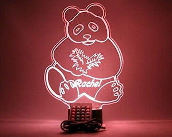 Panda Bear Animal Night Light Up Table Desk Lamp LED Personalized Free Engraved Custom Name, It's Wow, With Remote, 16 Colors, Great Gift