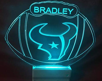 Houston Texans Sports Football Night Light Multi Color Personalized LED Room Wall Plug-in, Cool-Touch Smart Dusk to Dawn Sensor, Super Cool