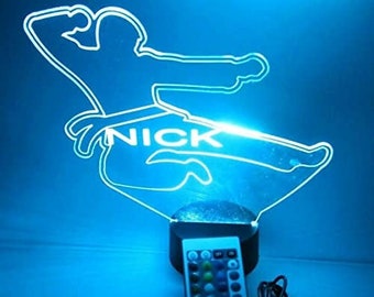 Karate Martial Art Sports Night Light Up Table Desk Lamp LED Personalized Free Engraved Custom Name, It&#39;s Wow, Remote, 16 Colors, Great Gift