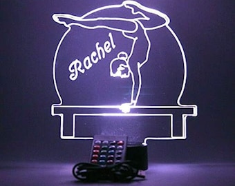 Gymnast on Beam Gymnastics Night Light Up Table Desk Lamp LED Personalized Free Engraved Custom Name, It&#39;s Wow, Remote 16 Colors, Great Gift
