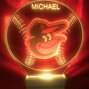 Baltimore Orioles Sports Baseball Night Light Multi Color Personalized LED Room Wall Plug-in Cool-Touch Smart Dusk to Dawn Sensor Super Cool image 1