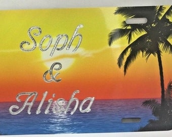 Palm Tree Scenic Custom Custom License Vanity Plate Gratuit Gravé Auto Car Tag Plaque d’immatriculation de véhicule Magnifiquement conçu, Super cadeau!
