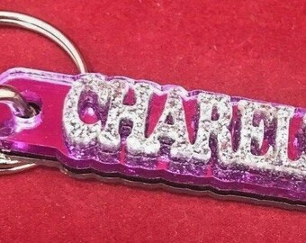 Custom Laser Cut Key Chain With Any Name Made Name Plate Name Shape Key Chain Laser Cut Diamond Look KeyChain Luggage Bag Tag Ring, Stunning