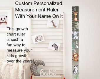 Aangepaste gepersonaliseerde meting liniaal premium acryl zoo baby safari dieren ontwerp hoogte kinderen groei grafiek afgedrukte muur kamer decor cadeau