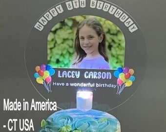 Shimmering Light Up Personalized Custom Party Decor Cake Top Topper With Any Photo Picture Logo Text - Mitzvah, Weddings, Birthday, Sweet 16