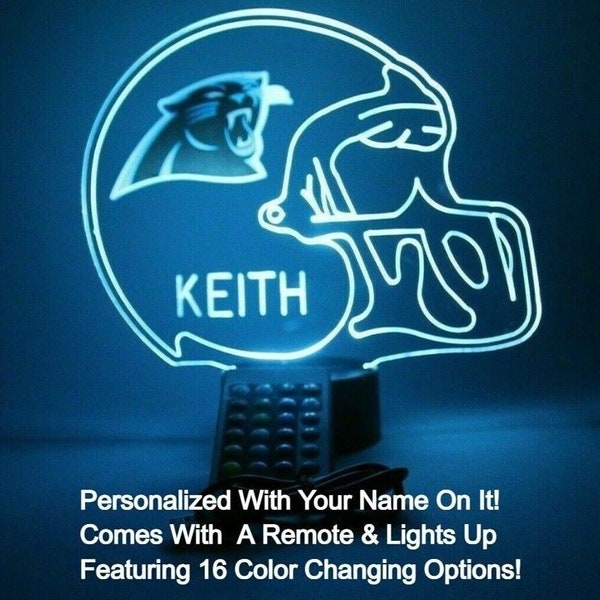 Carolina Panthers Night Light Up Table Lamp Football Helmet Sports LED Hand Crafted Personalized, It's Wow With Remote 16 Colors, Great Gift