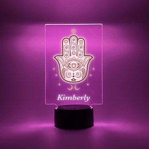 Lys upp Hamsa-handen, graverad nattlampa med personligt mönster, gratis, 16 färgalternativ med fjärrkontroll, bästa Hamsa-handpresenten, heminredning