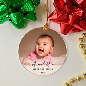 Personalized Photo Ornament w/ Any Picture Optional Text Xmas Keepsake Custom 3.5" Acrylic Baby's First Christmas 2022 Tree Decorations Gift