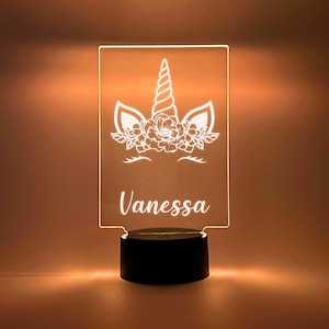 Custom Personalized Name Night Light Up Table Lamp LED Stand Girls Princess Magical Unicorn Home Room Décor Gift - 16 Color Options & Remote