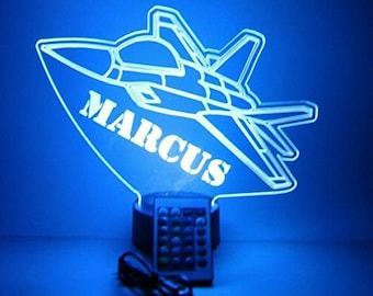 Fighter Aircrafts Fighting Jet US Pliot Air Force Plane Flying Night Light Up LED Personalized Table Lamp, 16 Colors and Remote, Great Gift!