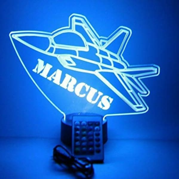 Fighter Aircrafts Fighting Jet US Pliot Air Force Plane Flying Night Light Up LED Personalized Table Lamp, 16 Colors and Remote, Great Gift!