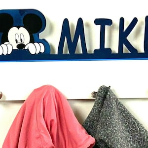 Custom Personalized Coat Hook Rack Holder Hanger Mickey Mouse Handmade Clothes Bag Towel Wall Organizer, Storage Space For Your Living Space
