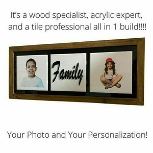 パーソナライズされた木製フレーム 大型 6x6 タイル 写真、名前をデザイン 壁掛け装飾 - 木材、アクリル、タイルのプロフェッショナルが 1 つのビルドに