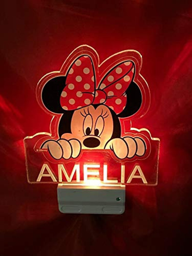 Minnie Mouse Night Light Multi Color Personalized LED Wall Plug-in Cool-Touch Smart Dusk to Dawn Sensor Childrens Bedroom Hallway Super Cool image 2