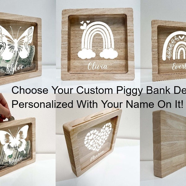 Personalized Money Box Savings Piggy Bank Coin Bank Design With Custom Name - Wooden Coin Bank For Boys, Girls, Kids Nursery Room Decor Gift
