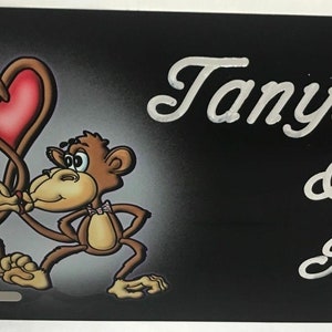 Monkey Couple Kissing Personalized Custom License Vanity Plate Free Engrave Auto Car Tag Vehicle License Plate Custom Designed, Great Gift