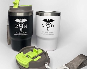 Personalized 16oz Double Wall Stainless Steel Vacuum Insulated Tumbler Coffee Cup Travel Mug 2in1 Lid Cupholder Friendly Doctor & Nurse Gift