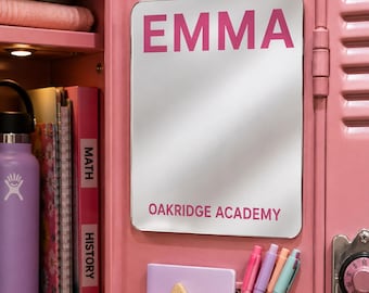 School Name Gym Locker Mirror Personalized Back to School Magnetic Custom Name Decor | School Locker Organizer Accessory | Gift for Students