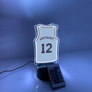 Personalized Name & Number Basketball Jersey Player Fan Team Hoops Sports Themed Night Light 16 Colors Lamp LED Room Man Cave Decor, Memphis