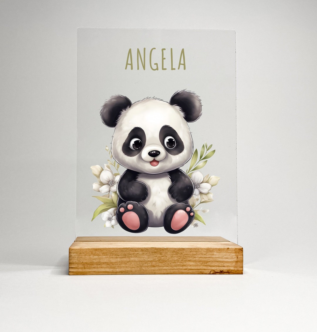 Cute Custom Personalized Name LED Wood Stand Sign Panda Bear Safari ...