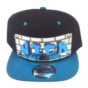 Personalized Custom Snapback Hat Six Panel Flat Bill Snap Back Hat Cap, Laser Cut Graffiti Letters, Custom Made to Order, Exclusive Creation