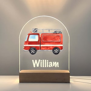 Personalized FREE Custom Fire Engine Truck Firefighter Night Light Up LED Lamp For Kids Room, Nursery Gift, Bedroom Decor, Boys Night Light