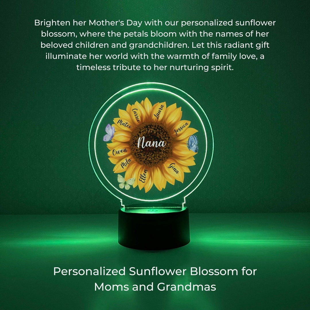 Custom 16 Colors LED Wood Stand Personalized Sunflower Blossom