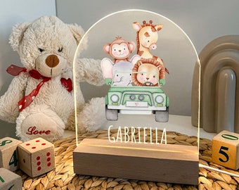 Personalized Safari Elephant Monkey, Giraffe Car Night Light, Personalized Night Lamps, Night Lights for Kids, Nursery Decor, Jungle Animals