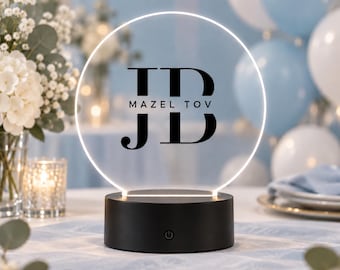 Personalized Bar Mitzvah Bat Mitzvah LED Custom Light Up Celebration Table Decor Event Centerpiece Featuring 16 Colors | Light Up The Party!