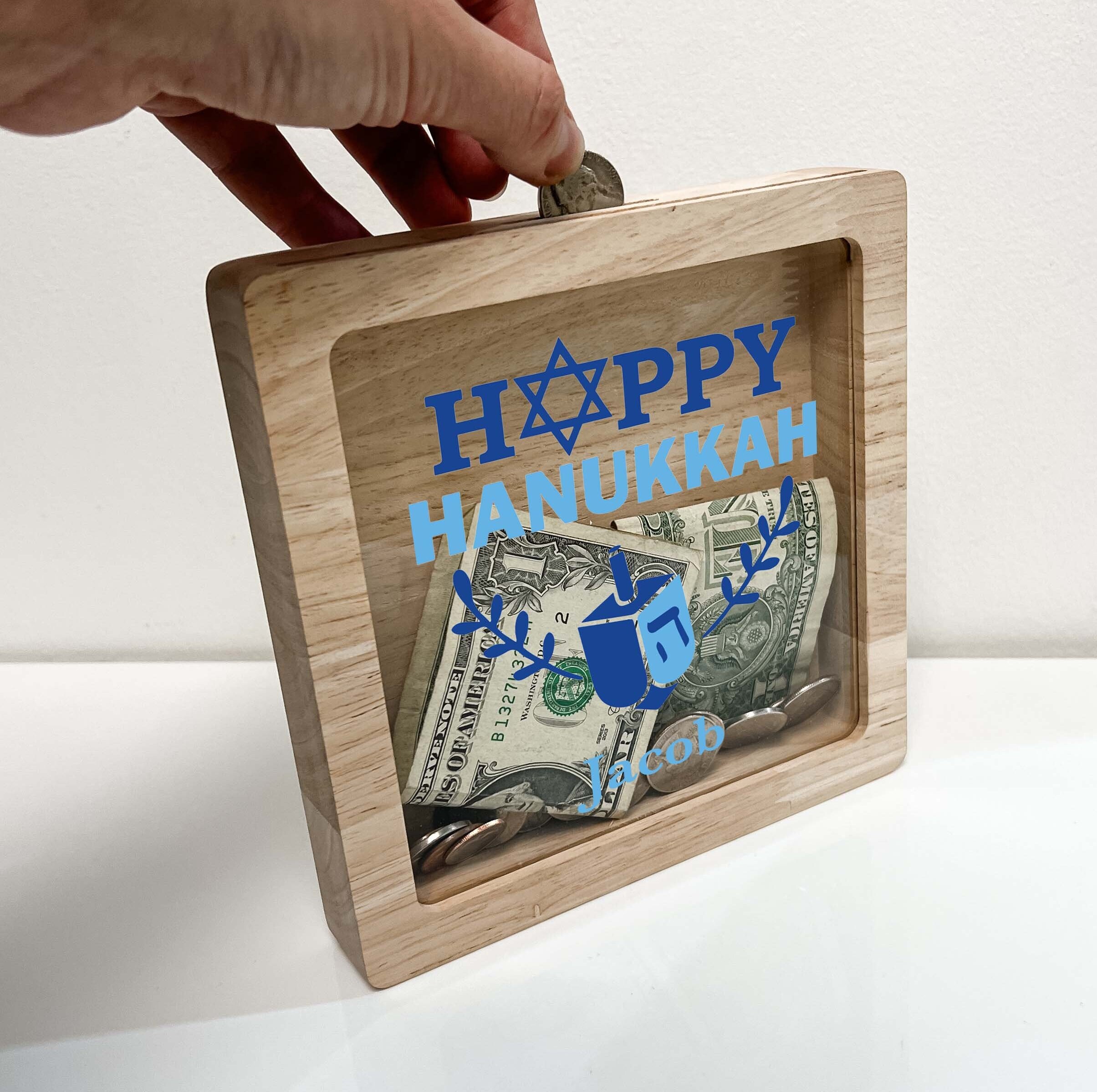 Personalized Text & Dreidel Shadow Box Jewish Star Happy Hanukkah