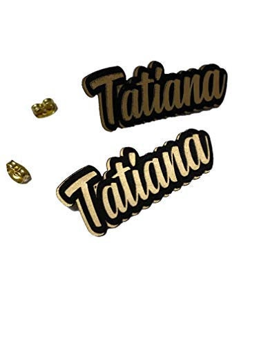 Personalized Custom Black and Gold Post Stud Earrings Name Plate Lase…